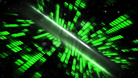 animation of flashing green blocks of light of processing data on dark background