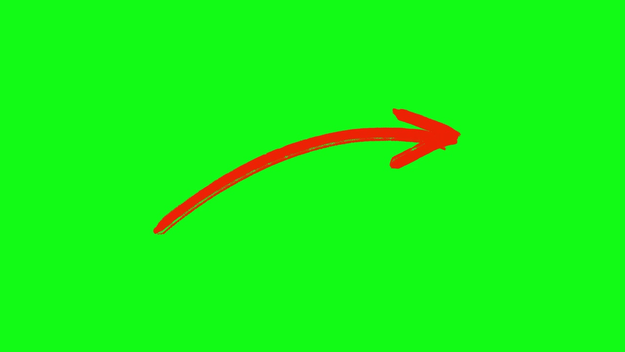 Animazione di freccia curva rossa disegnata a mano su schermo verde