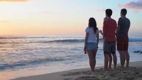 Group-of-friends-standing-on-the-beach-4k