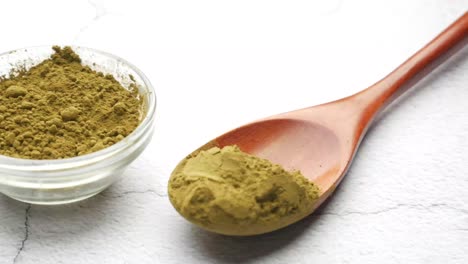 matcha powder in bowl and spoon