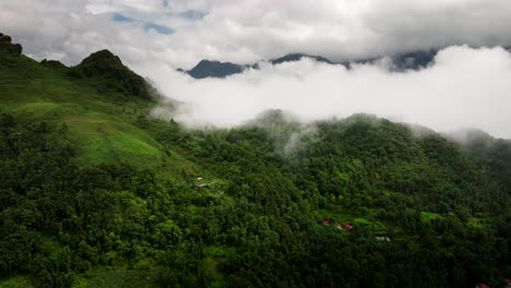 aerial view of cloud inversion at scenic lush ham rong mountain, sa pa, vietnam