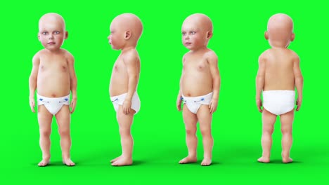 bebé gracioso, niños. animación realista en pantalla verde.