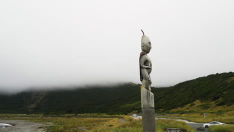 Ancient-Maori-artwork-along-Nelson-coastline,-New-Zealand