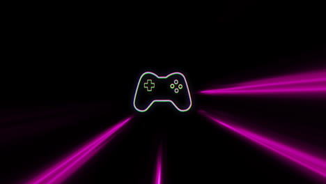 Animation-of-video-game-pad-with-neon-light-trails-on-black-background