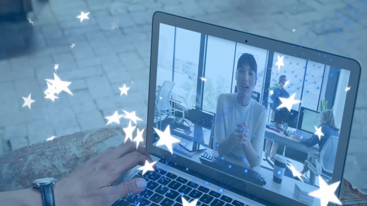영상 통화를 하는 백인 사업가 여성 에 대한 별 들 의 애니메이션