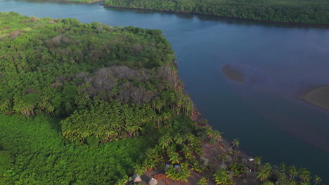 Toma-Aérea-De-Establecimiento-De-La-Densa-Selva-Tropical-En-La-Isla-De-Canas-En-Verano