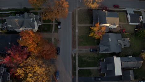 Antena-Tirando-Hacia-Atrás-E-Inclinándose-Hacia-Arriba-Sobre-Una-Hermosa-Calle-En-Un-Barrio-De-Kirkwood-En-St