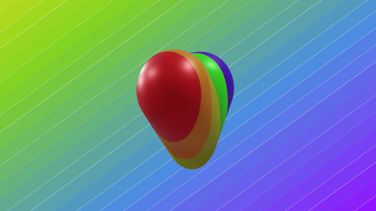 다채로운 배경에서 움직이는 무지개 심장의 애니메이션