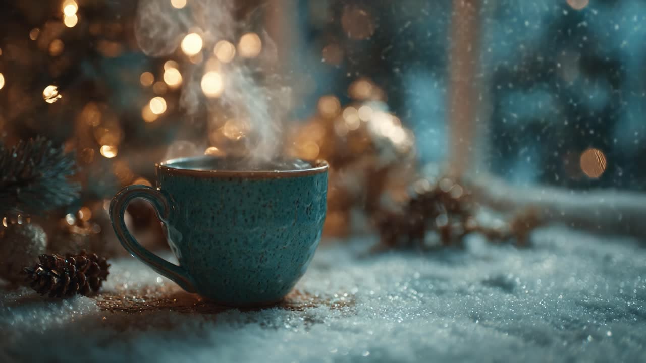 Warm and Inviting Cup of Tea or Coffee Surrounded by Festive Decorations and a Cozy Winter Atmosphere, Perfect for Relaxing Moments and Holiday Gatherings