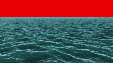 Still-blue-ocean-under-red-screen-sky-