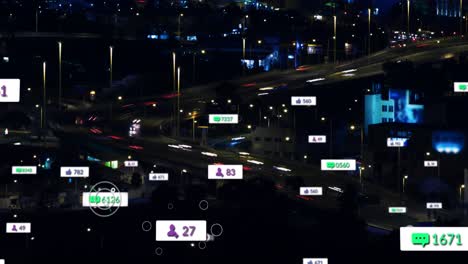 Animation-of-notification-labels-over-time-lapse-of-moving-vehicles-on-street