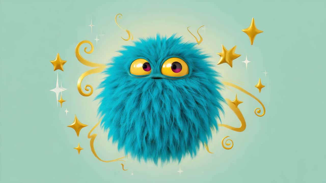 Blåt cartoon-monster omgivet af stjerner