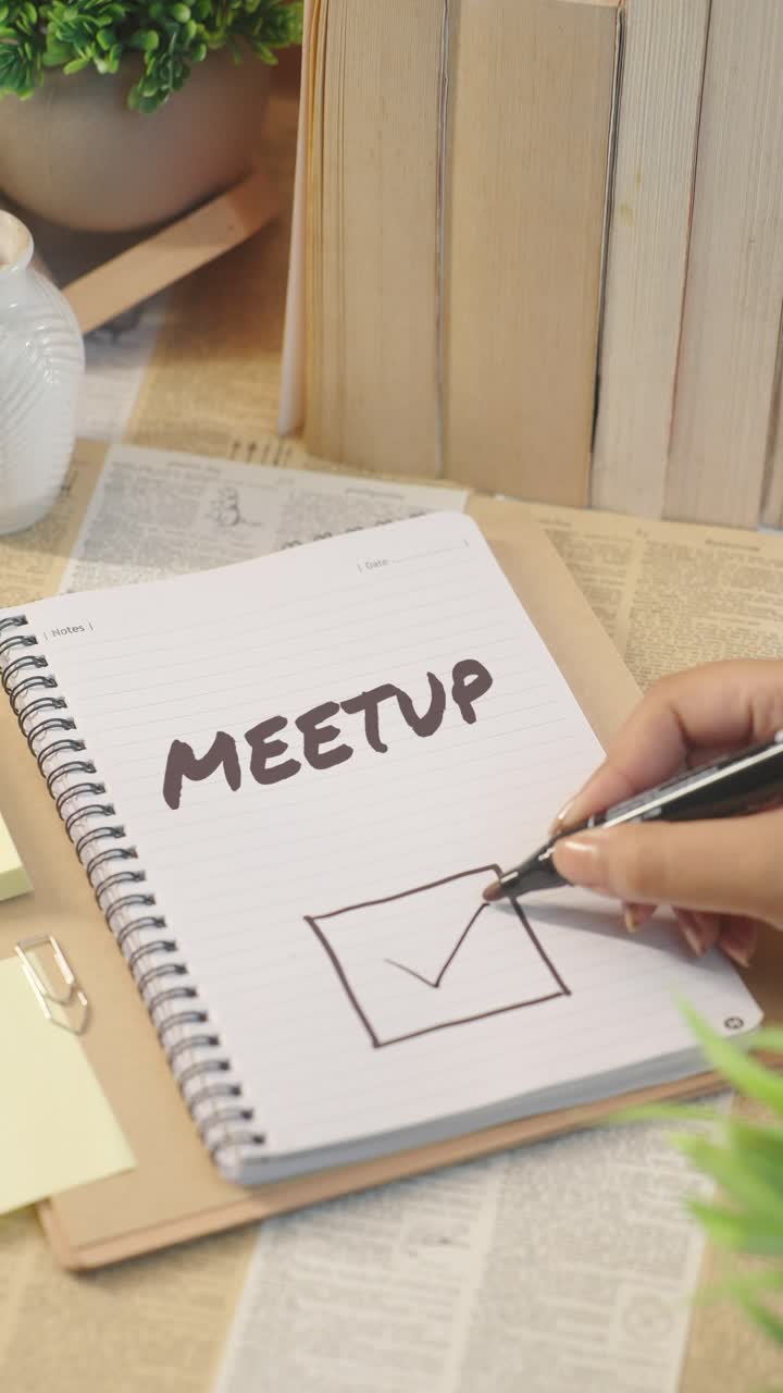 VERTICAL VIDEO OF TICKING OFF MEETUP FROM CHECKLIST