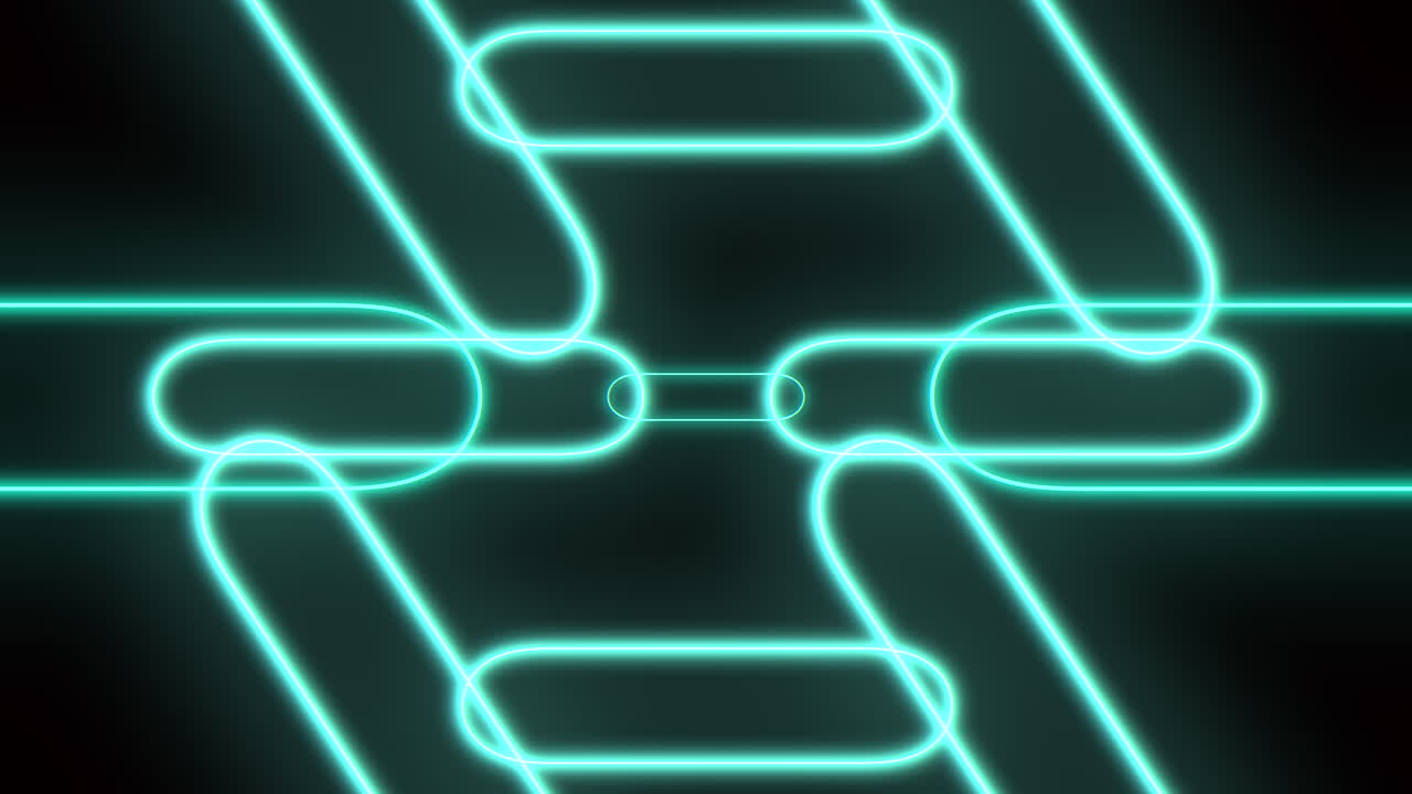 A simple neon blue line with a loop end floats in a black space, creating a minimalist and futuristic aesthetic in this striking image