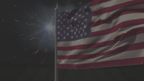 animation of flag of america waving over fireworks