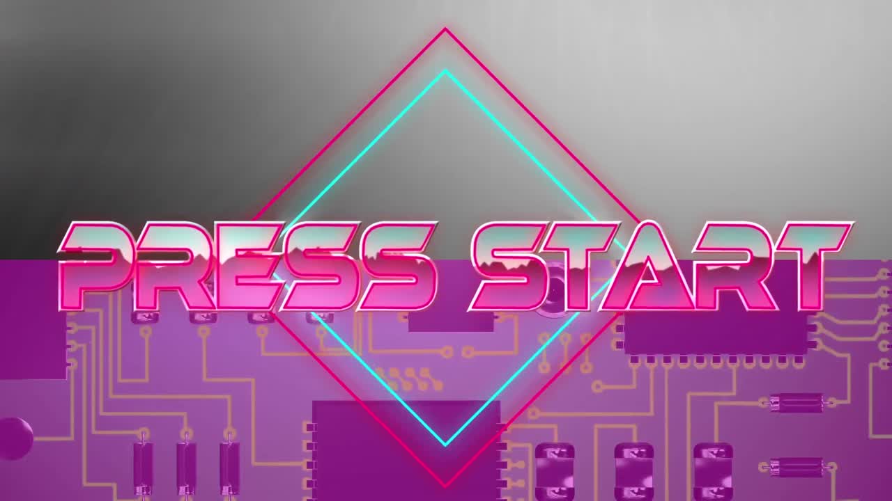animación del texto de inicio de la prensa sobre formas geométricas y núcleos de procesador