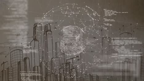 Connected-bubble-with-landscape-of-city-drawing-on-background