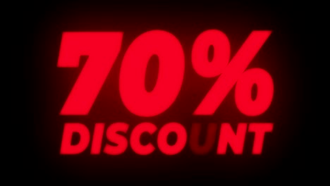 70% percent discount text flickering display promotional loop.