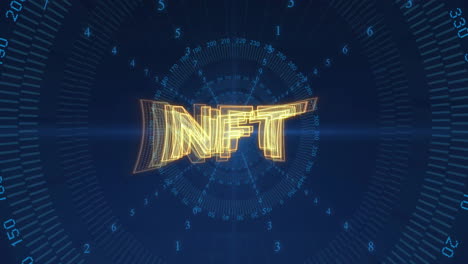 digital numbers in blue animation with futuristic nft text in background