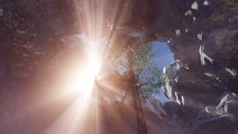 luz del sol dentro de una cueva misteriosa