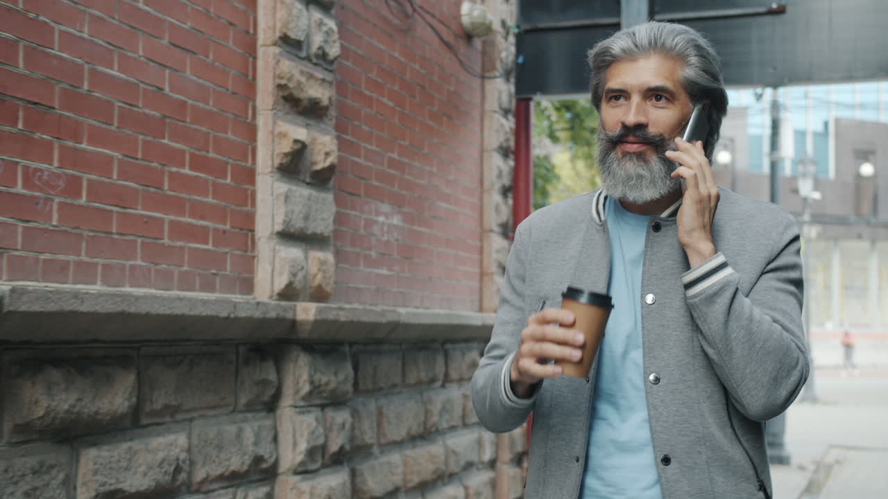 Man Walking and Talking on Phone in City Street