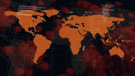 Animation of data processing recording with world map showing global spread of coronavirus