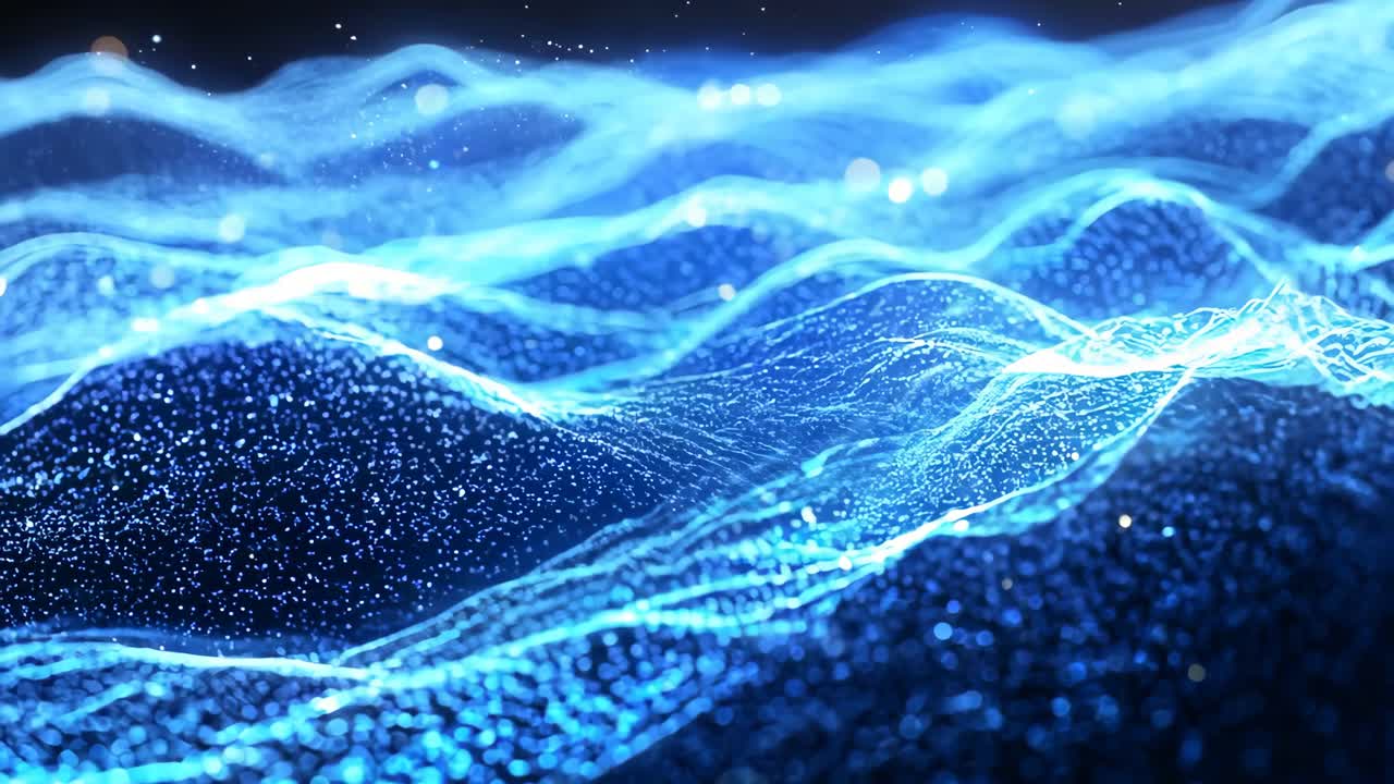 A blue wave with a lot of sparkles on it. The sparkles are scattered all over the wave, giving it a dreamy and ethereal appearance