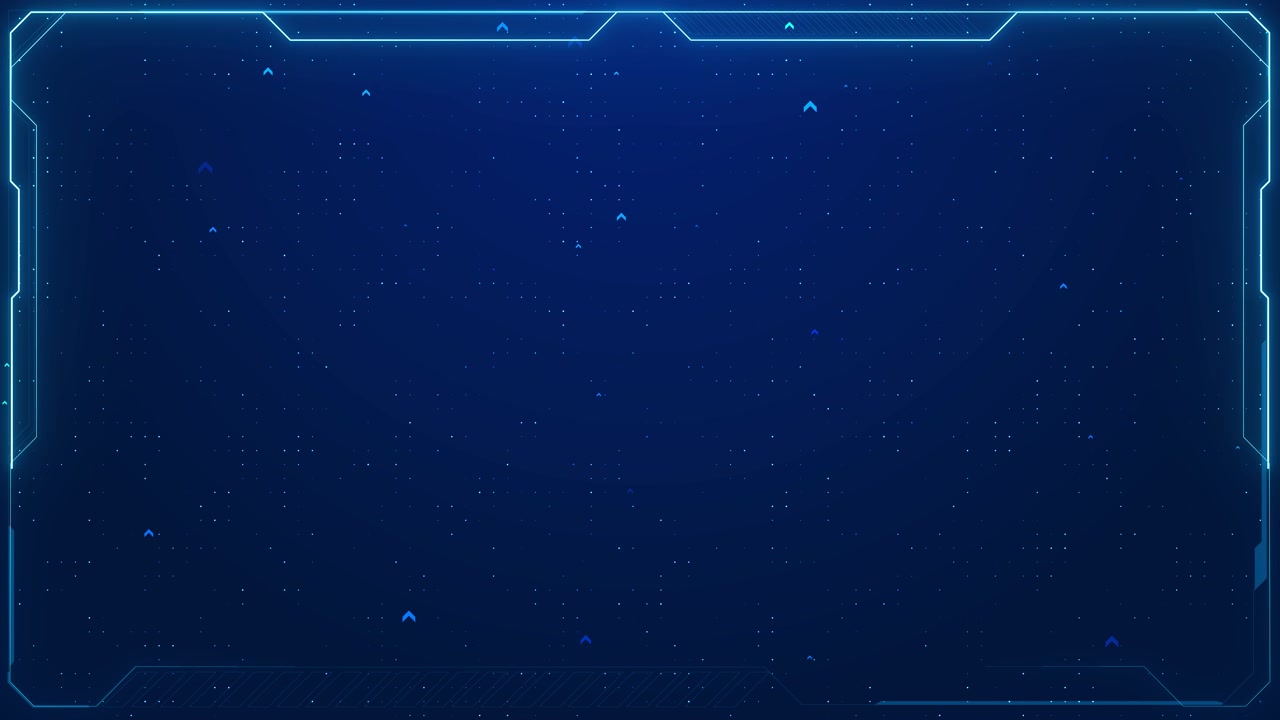 Digital tech border overlay with blue glowing frame small data dots arrow indicators and dark