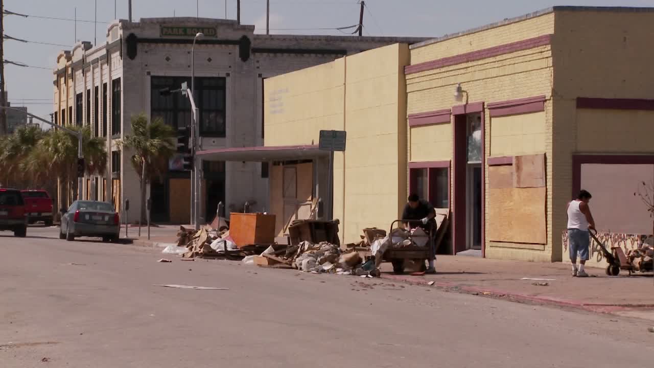 Cleanup crews work in Galveston Texas after Hurricane Ike