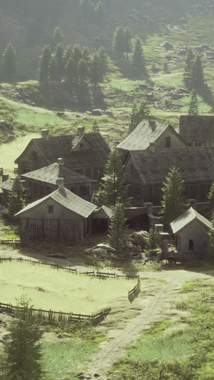 Exploring a tranquil mountain village nestled among lush green hills