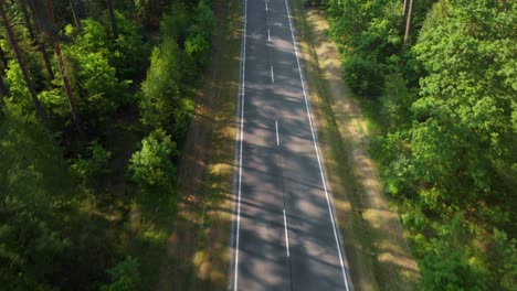 aerial fly over forest road in the country