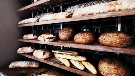 fresh bread on shelves in bakery