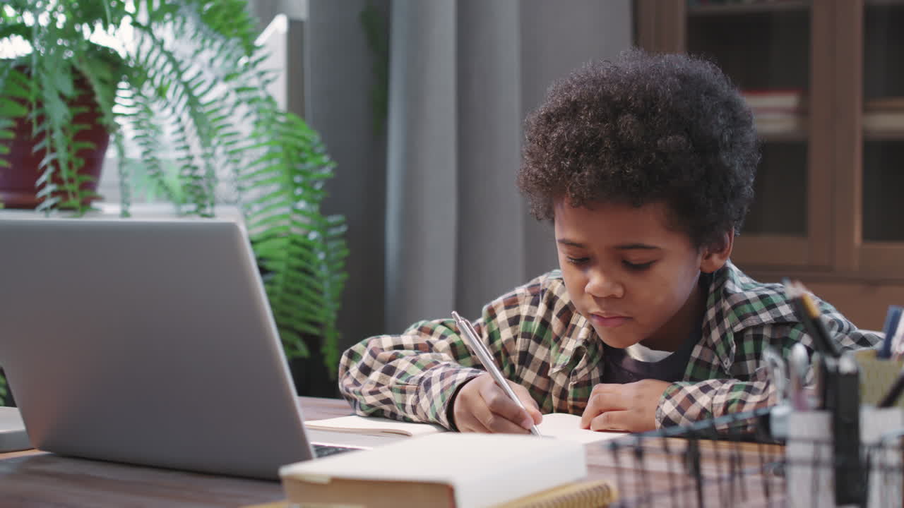 Cute Afro Kid Studying From Home