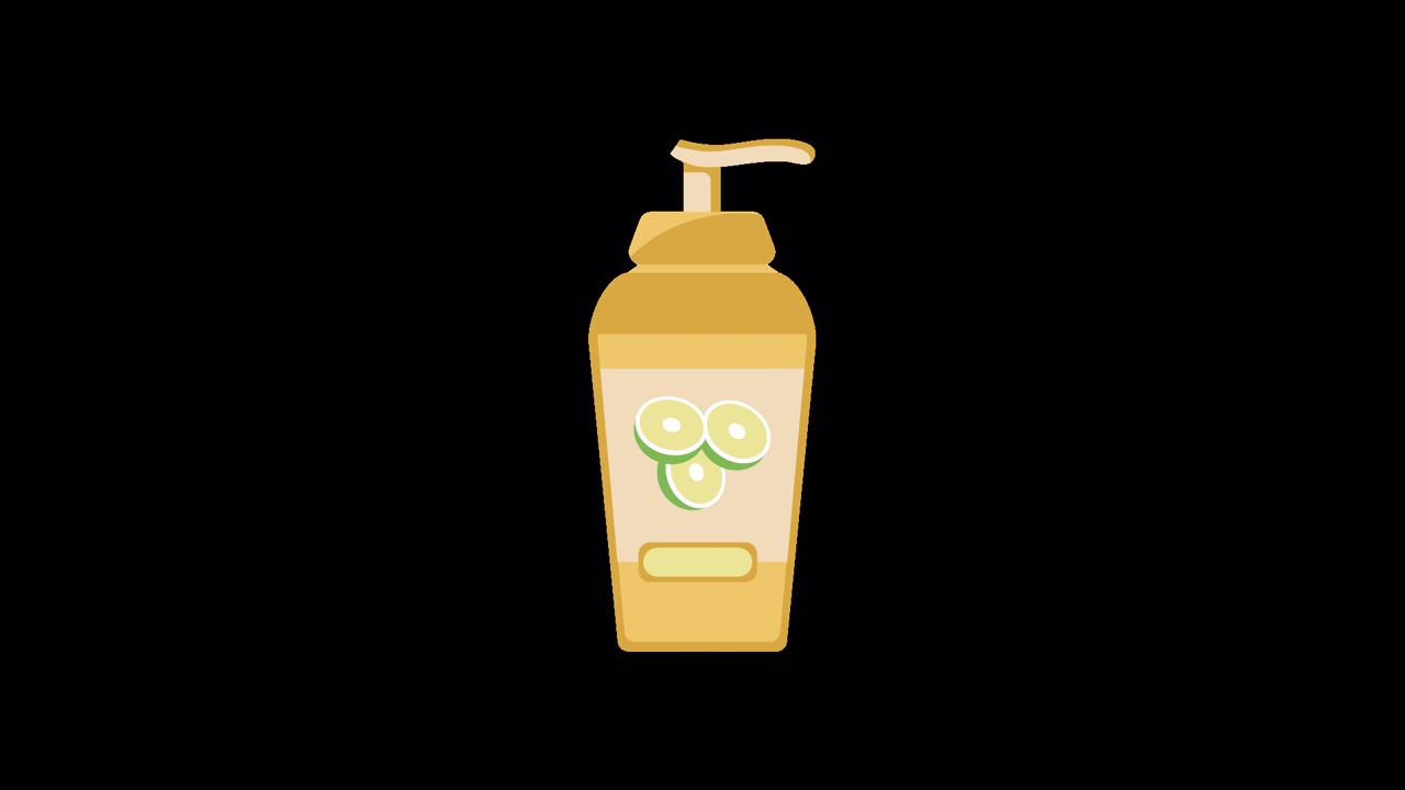 Illustrazione animata di un flacone dispenser giallo per lozione o sapone