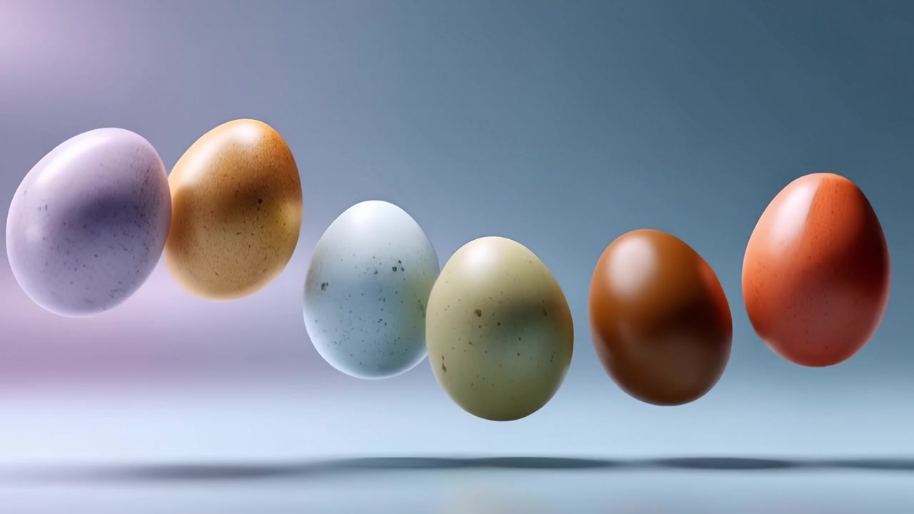 Variety of Pastel Eggs Gently Floating on a Grey Background