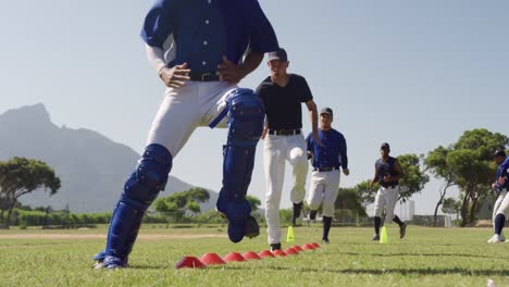 baseball players training before playing