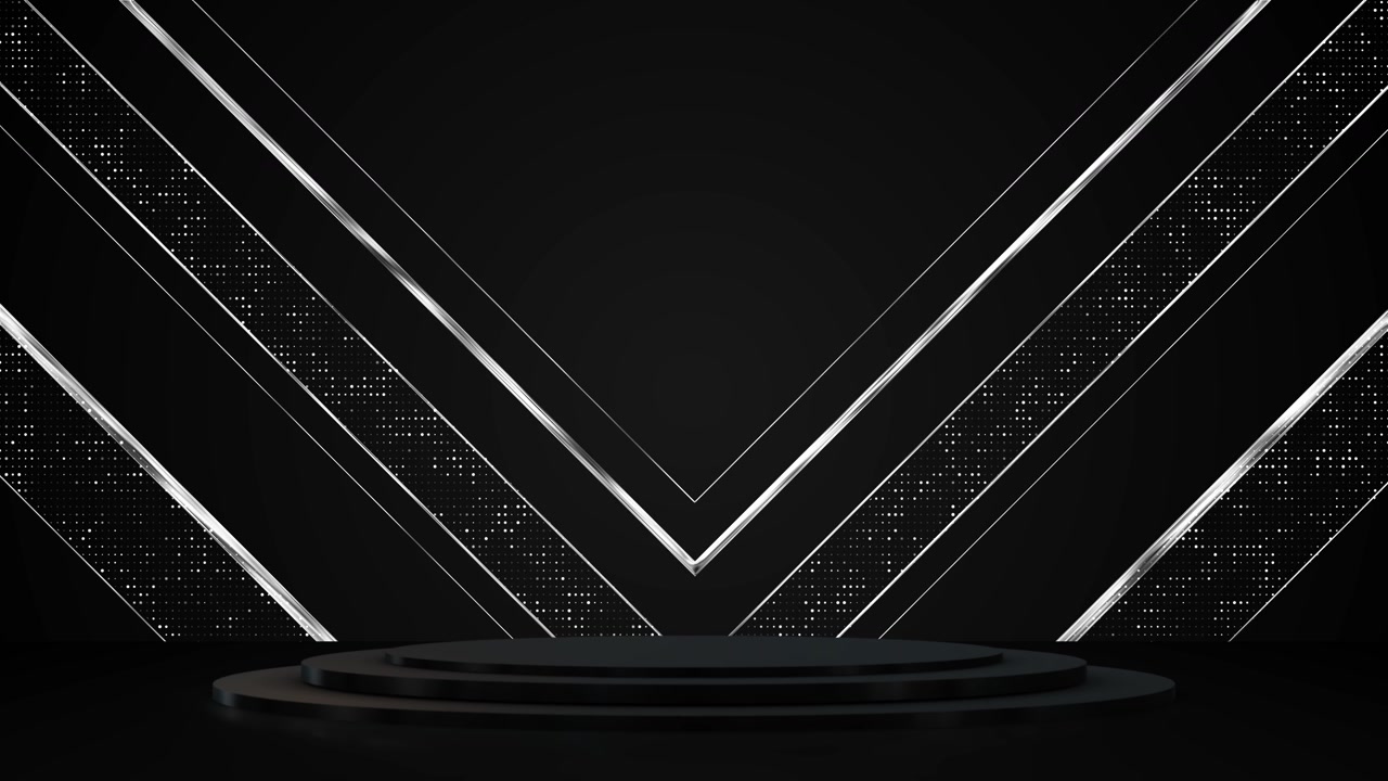 Black and silver stage background chevron lines dotted panels circular podium space award ceremony