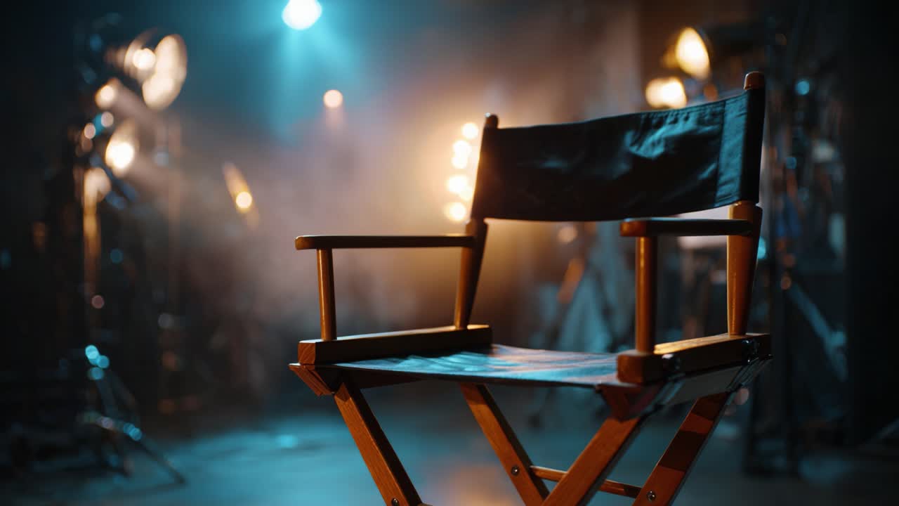 An Empty Director's Chair on Film Set with Soft Lighting in Background, Symbolizing Creativity and the Anticipation of Future Productions Ahead