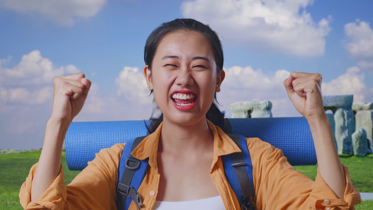 Excited Tourist at Stonehenge