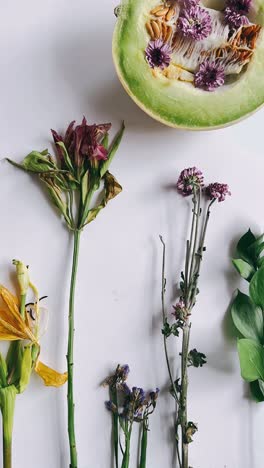 arreglo de flores secas y melones