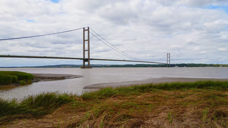 A-captivating-aerial-drone-video-of-Humber-Bridge,-the-12th-largest-single-span-suspension-bridge-globally