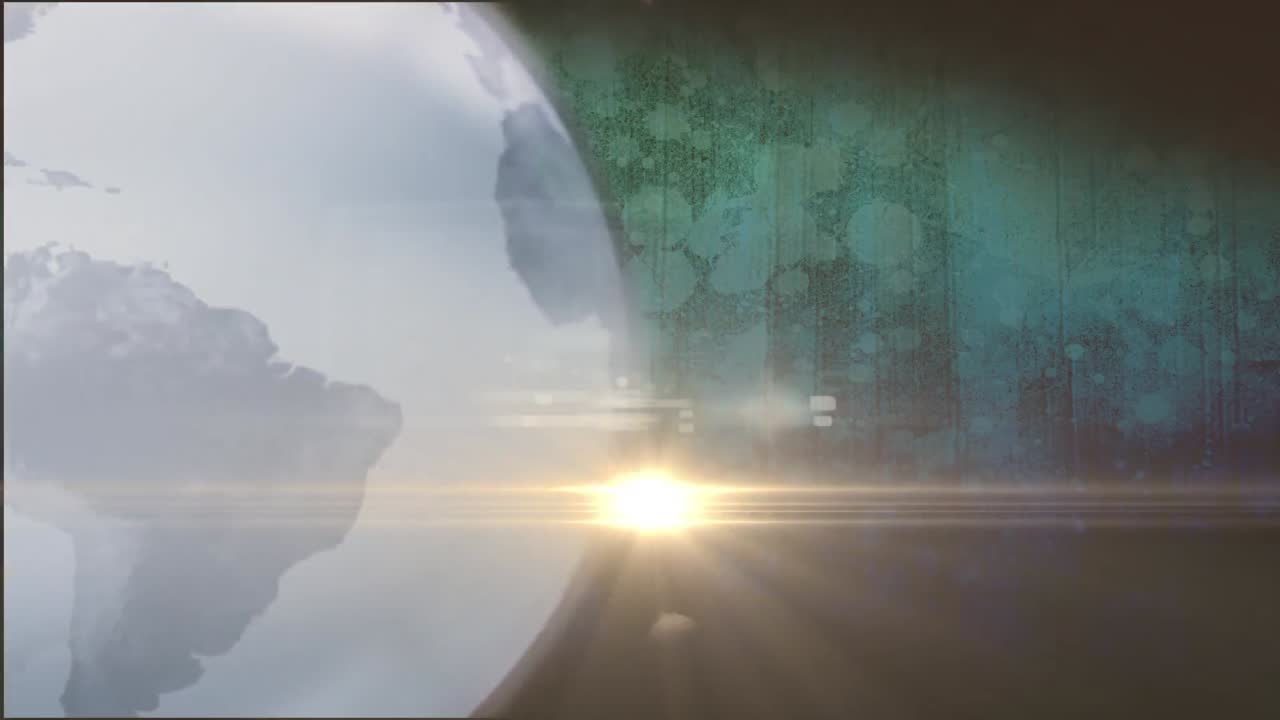 목조 배경에 있는 지구와 빛의 흔적의 애니메이션