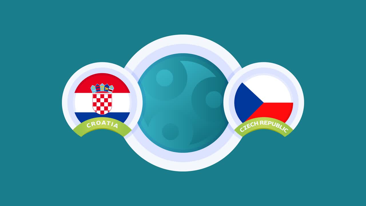 크로아티아 vs 체코 경기 축구 비디오 애니메이션 축구 2020 챔피언십 경기 폴에 국가 발 대 팀 인트로 스포츠 배경, 경쟁 4k 애니메이션