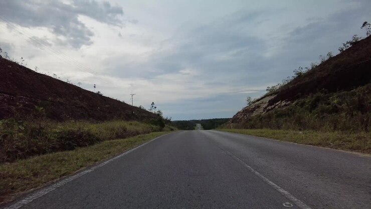 Driving Fast At The Highway To Telaga Air Fishing Village Kuching,Sarawak