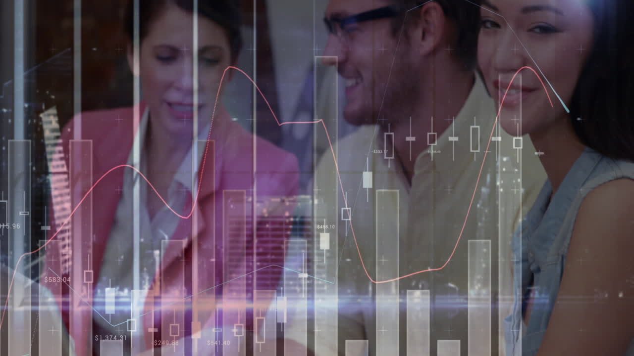 animación de estadísticas y procesamiento de datos financieros sobre empresarios en reuniones
