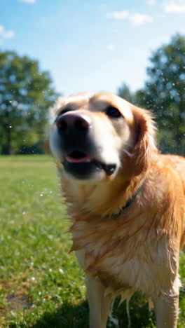 golden retriever shaking off water