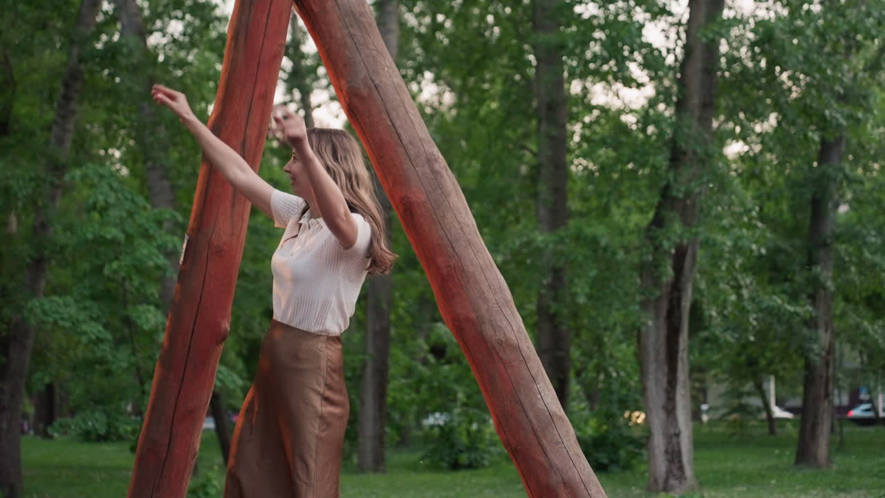 summer children swinging high under sunset through leafy park while mom supports chains with caring touch capturing joyful laughter affectionate bond in warm evening light outdoors smiles