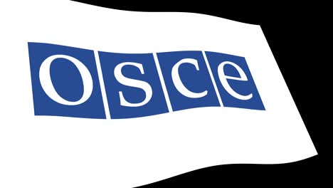 osce (organización para la seguridad y la cooperación en europa) bandera agitando lentamente en perspectiva, animación 4k