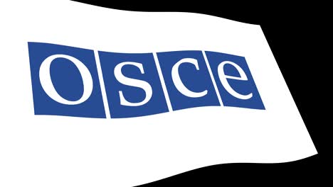 osce (organization for security and co-operation in europe) flag slow waving in perspective, animation 4k footage