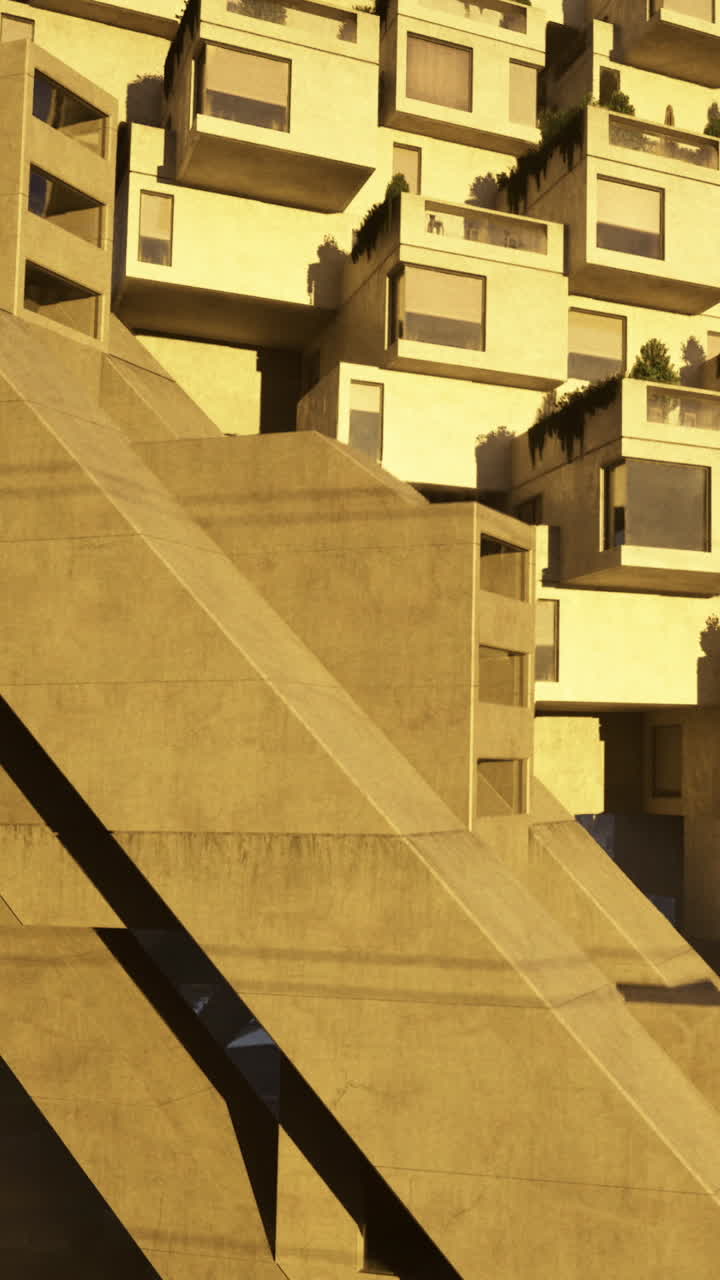 Design de arquitetura moderna em cenário urbano com formatos de estrutura únicos.